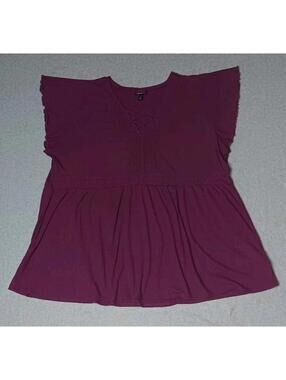 Torrid Flutter Sleeve Babydoll Lace Trim Blouse Womens Size 3 Purple Berry Color